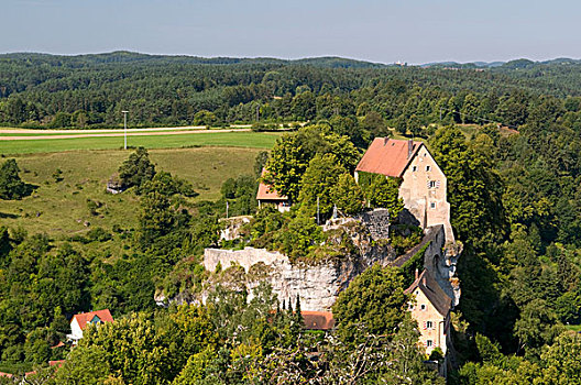 风景,鲍顿斯坦,城堡,瑞士,自然,保存,弗兰克尼亚,巴伐利亚,德国,欧洲