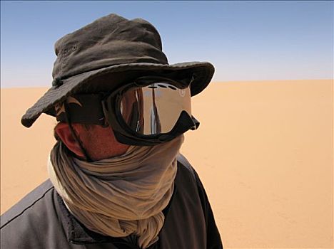 利比亚,一个,男人,肖像,戴着,墨镜,遮阳帽,围巾