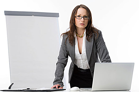 职业女性,笔记本电脑,活动挂图