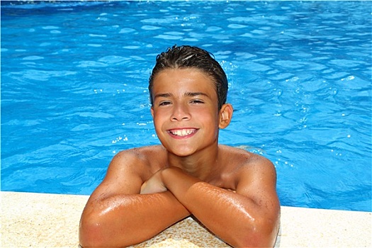 男孩,高兴,青少年,度假,游泳池