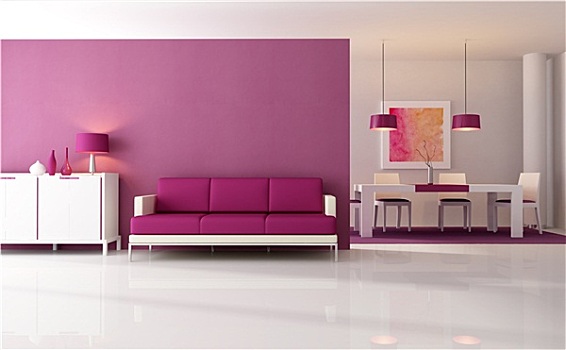 现代,紫色,客厅