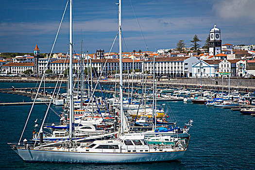 船,排列,港口,岛屿,亚速尔群岛,葡萄牙