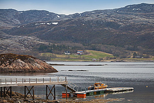 挪威,风景,小,汽艇,站立,停泊,靠近,漂浮,码头