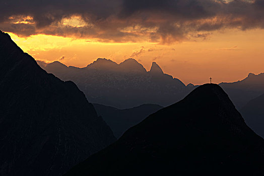 顶峰,夜光,阿尔卑斯山,提洛尔,奥地利