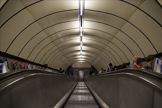 扶梯,地铁站,伦敦,英国,欧洲