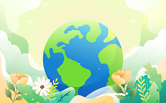 地球一小时环境保护节能减排低碳生活插画