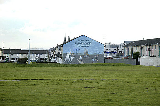北爱尔兰,贝尔法斯特,分界线,走,政治,壁画,侧面,建筑