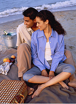 伴侣,野餐,海滩