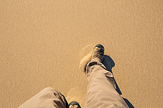 俯视,脚,走,沙丘