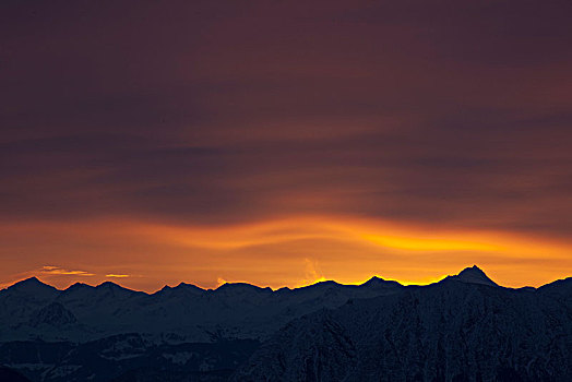 风景,日出,巴伐利亚阿尔卑斯山,巴伐利亚,德国