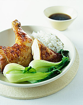 炖鸡,米饭,小白菜