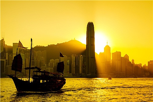 香港,日落,维多利亚港