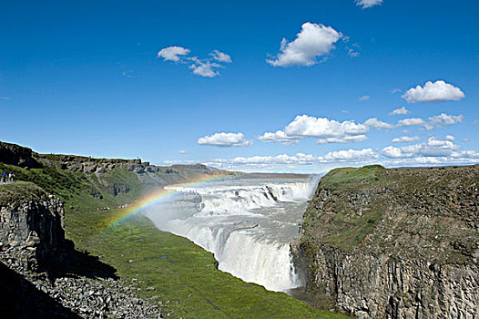 瀑布,彩虹瀑布,深,溪谷,金色,圆,冰岛,斯堪的纳维亚,北欧