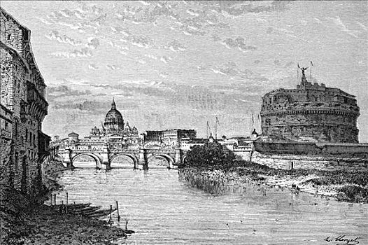 哈德里安,河,台伯河,桥,罗马,意大利,1875年