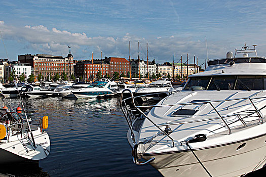 芬兰,赫尔辛基,北方,港口,水岸,建筑,停泊,摩托艇,码头