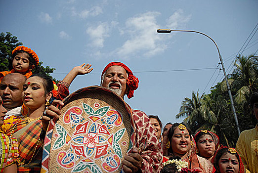 男人,唱,跳舞,艺术,收获节,十一月,达卡,孟加拉