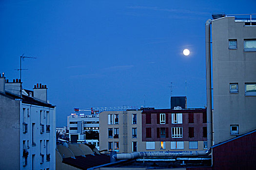 法国,夜景,满月