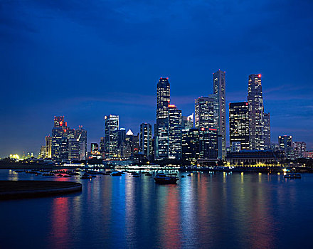 新加坡,天际线,港口,夜晚
