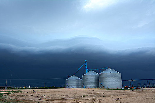 云,风暴,上方,谷物,筒仓,德克萨斯,美国