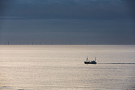 拖船,北海,北方,荷兰,海岸,外滨,风电站,后面,北荷兰,欧洲