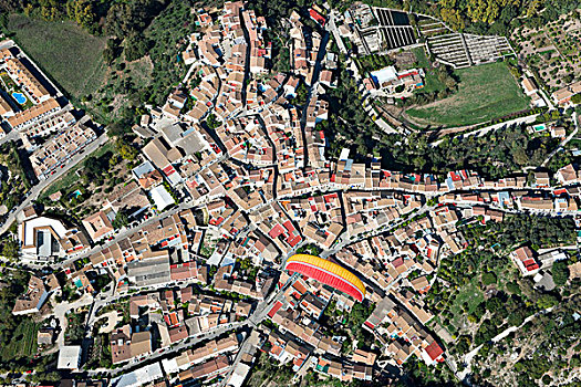 安达卢西亚,乡村,山村,俯视,白色,滑翔伞,滑伞运动,城镇中心,省,西班牙