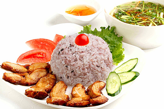 越南,午餐,米饭,油炸,猪肉,汤