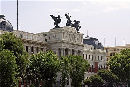 树,正面,政府建筑,建筑,马德里,西班牙