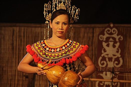 舞者,传统服装,沙捞越,文化,乡村,靠近,婆罗洲,马来西亚,东南亚