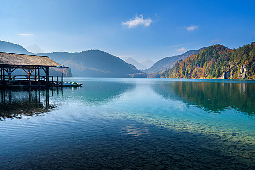 湖,船库,秋天,斯瓦比亚,巴伐利亚,德国