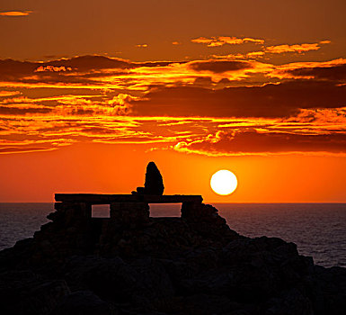 米诺卡岛,橙色,日落,女孩,逆光