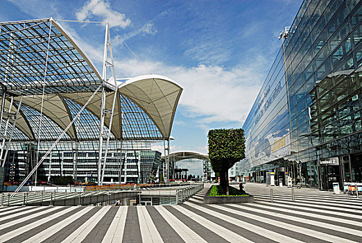 现代,办公室,建筑,透明,屋顶,慕尼黑机场,巴伐利亚,德国,欧洲