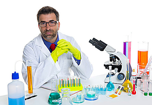 化学品,实验室,科学家,男人,工作,头像,书桌,显微镜