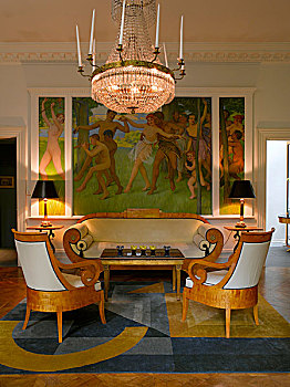 一个,客厅,墙壁,大,三件套,瑞典,社会,画家,奥斯卡