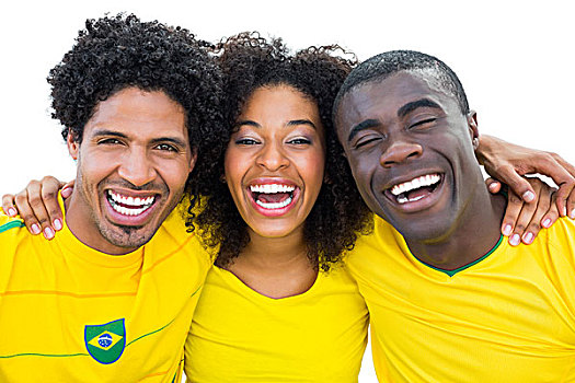 高兴,巴西人,足球,球迷,黄色,看镜头,微笑