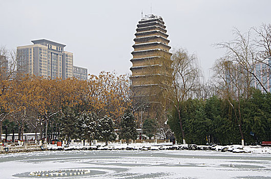 陕西西安小雁塔雪景