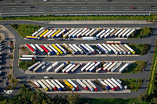 卡车,停放,高速公路,服务,区域,哈姆,地区,北莱茵威斯特伐利亚,德国,欧洲