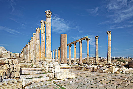 主要街道,柱子,古老,罗马,城市,杰拉什,局部,戴克波利斯,约旦,亚洲