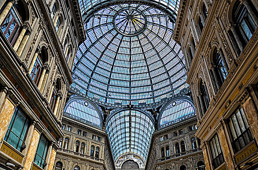 玻璃,圆顶,商业街廊,购物中心,那不勒斯