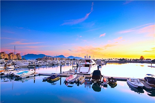 游艇,金色,海岸,日落,香港