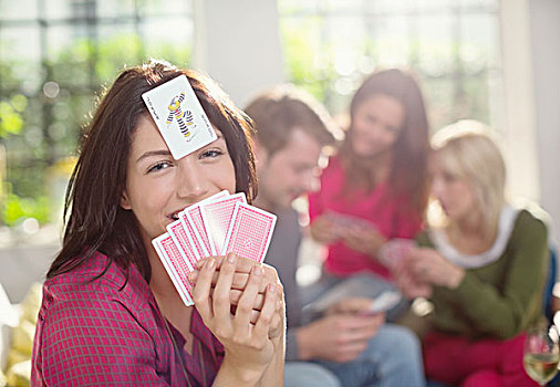 微笑,女人,纸牌,比赛