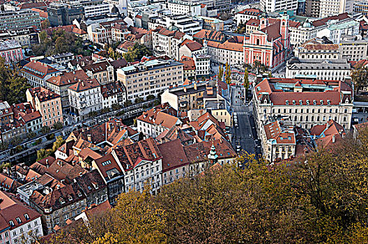斯洛文尼亚,卢布尔雅那,城市,俯视,城堡
