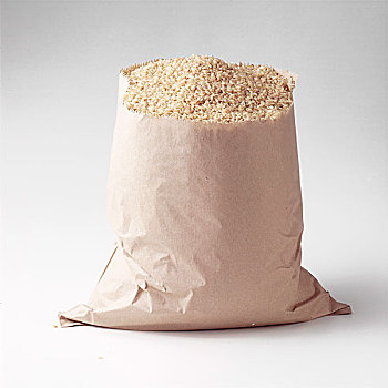 棕色纸袋,充满,糙米