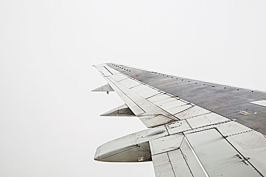 飞机,翼,飞行,灰色,阴天
