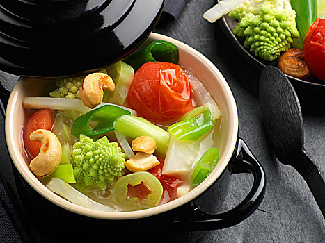 精美,蔬菜炖肉,黑色,迷你,砂锅,锅