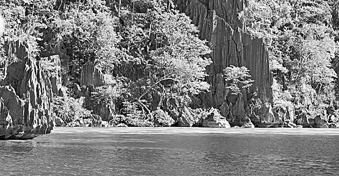 船,菲律宾,蛇,岛屿,靠近,爱妮岛,巴拉望岛,漂亮,全景,海岸线,海洋,石头