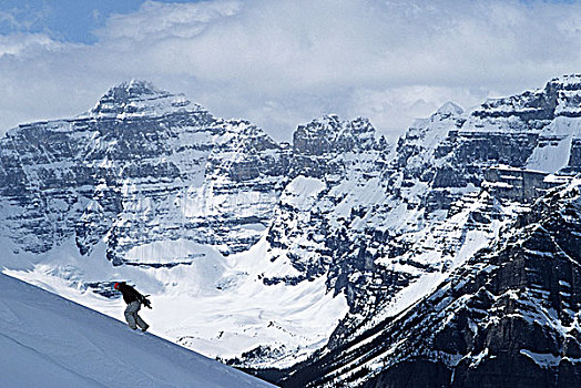 滑雪板玩家,靴子,包装,向上,跑,路易斯湖,胜地,落基山脉,艾伯塔省,加拿大