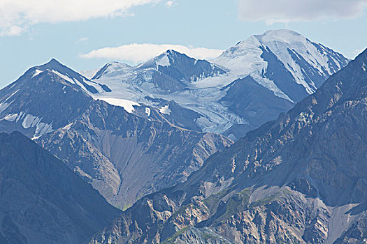 特写,冰河,山,蓝天,云,育空,加拿大