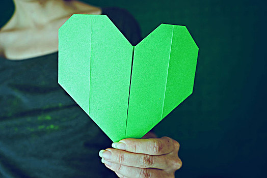 握着,绿色,纸,心形