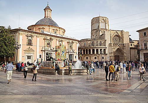 广场,大教堂,瓦伦西亚,西班牙,欧洲