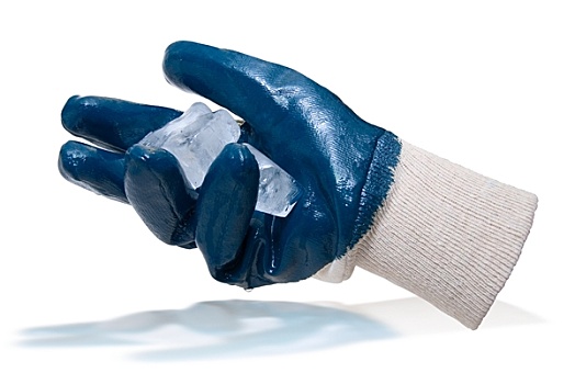 蓝色,手套,拿着,冰块